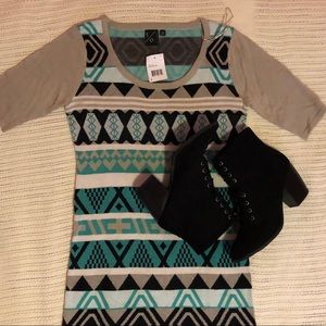 Printed Short sleeved Sweater Dress